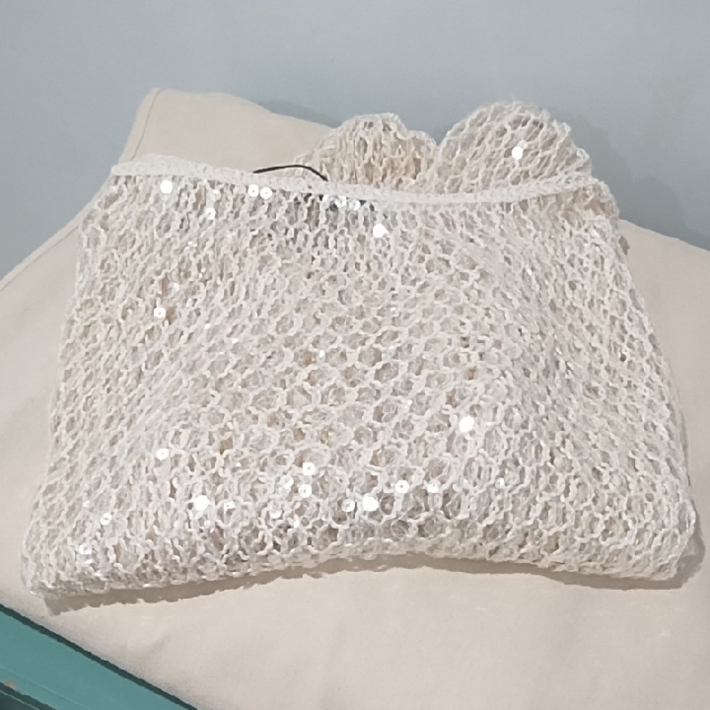 Elegant Cream Sequin Mesh Top